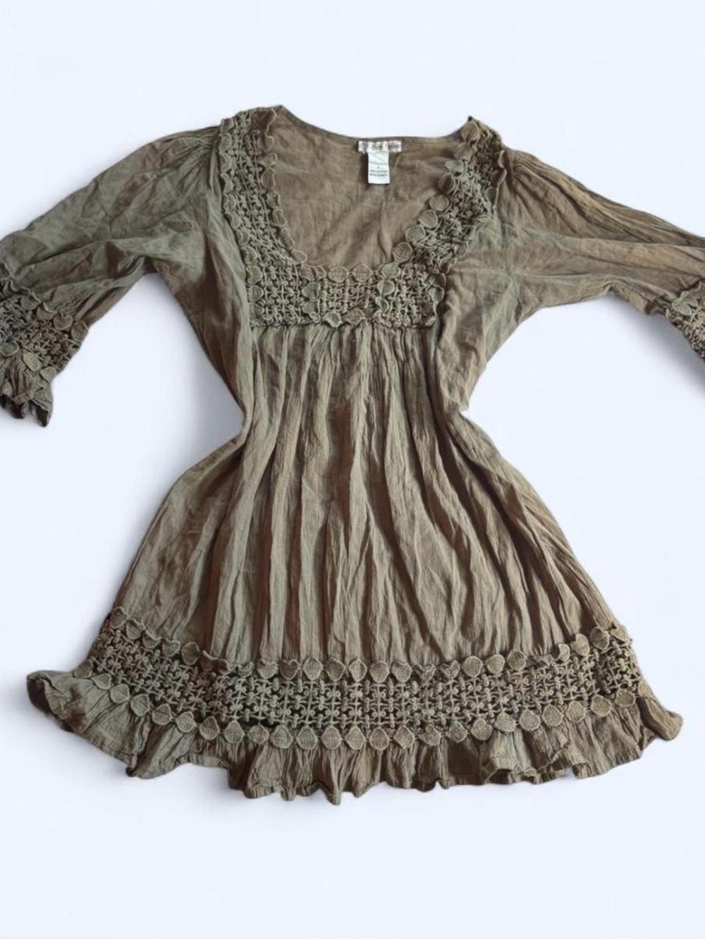 Vintage Boho Crochet Mini Dress